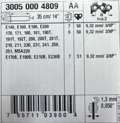 STIHL Terälaippa 3/8"P 1,3 mm 14"/35 cm Light 04, 3005 000 4809
